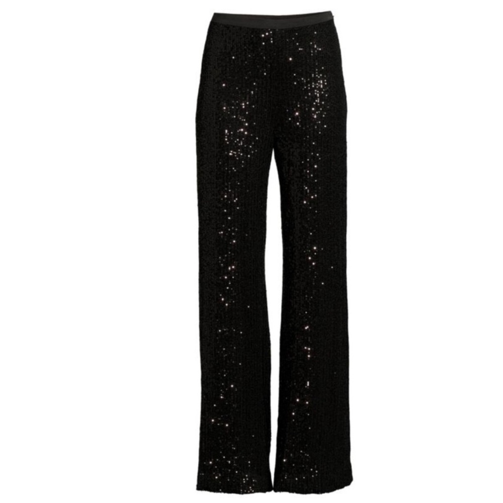 Ramy Brook NWT Zora Sequin Wide Leg Pant Black size 2 High Waisted